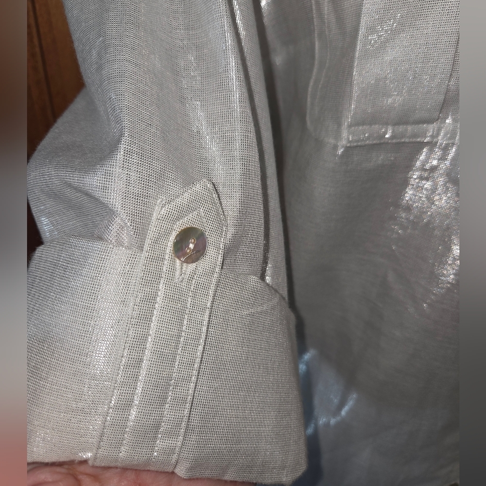Ruby Rd. White Metallic Button Down Shirt - Picture 3 of 8
